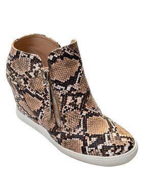 Snakeskin Print Wedge Ankle Boots With Side Zipper & Rubber Sole